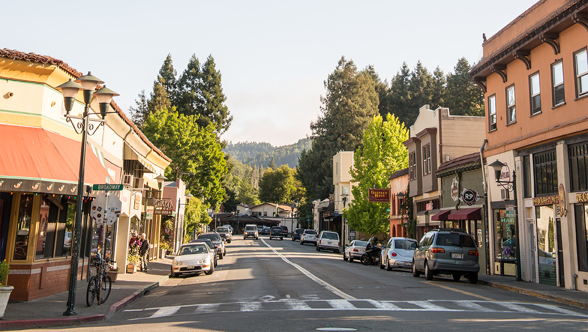 Downtown Fairfax looking up Bolinas Ave